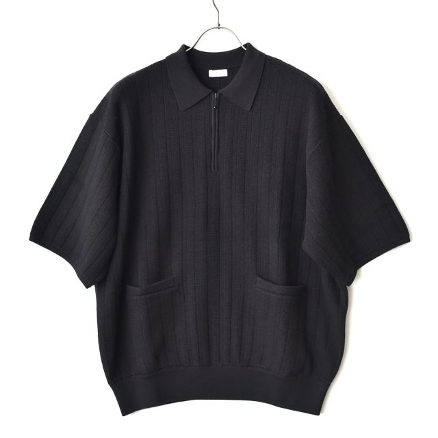 crepuscule Rib Pattern Half Zip Polo ポロ crepuscule Rib Pattern Half Zip Polo Black - Mens | rroomm