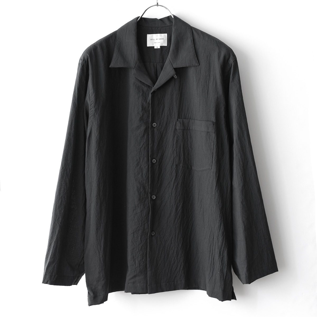 25SS STILL BY HAND コットンシルクオープンカラーシャツ 黒 STILL BY HAND（スティルバイハンド）Cotton/Silk Open Collar