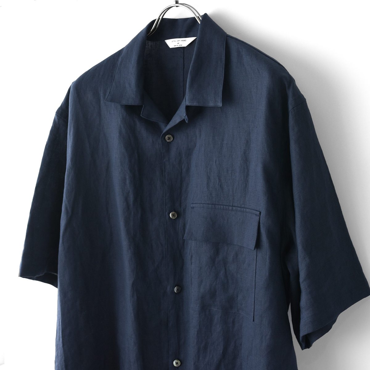 ルシェロ　Still by hand リネン100% STILL BY HAND（スティルバイハンド）French Linen Open Collar